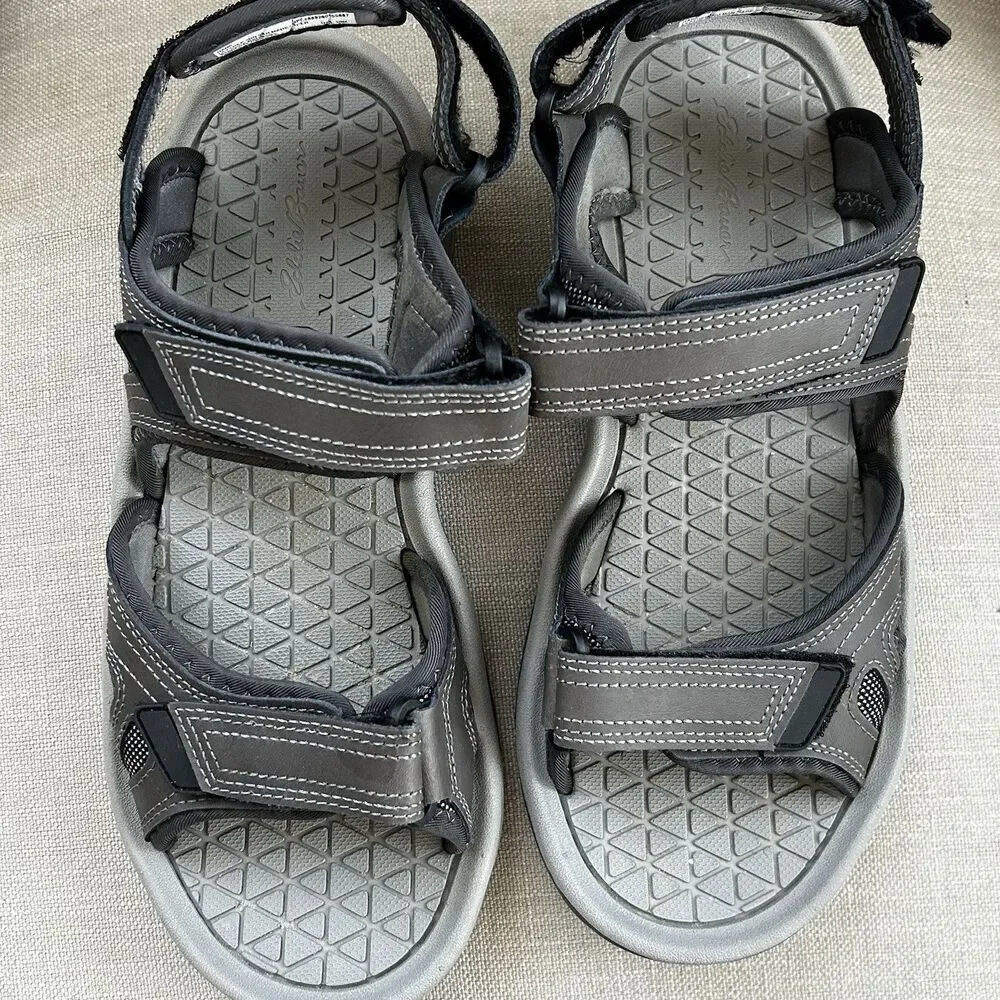 Eddie Bauer Men's Hank Sport River Sandals Size 10 Leather Grey Hike Comfort